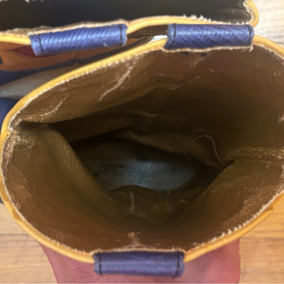 Rare 90s Hunt Club "Trisha" Leather Flame Cowboy Boots Blue Yellow Size 7M VTG - Picture 9 of 13